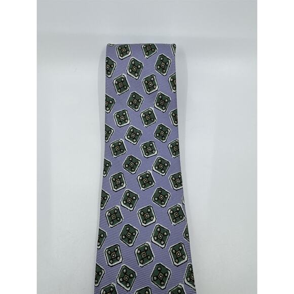 Light Blue Men's Neck Tie W/ Green Blocks Polo Ralph Lauren - Picture 3 of 10